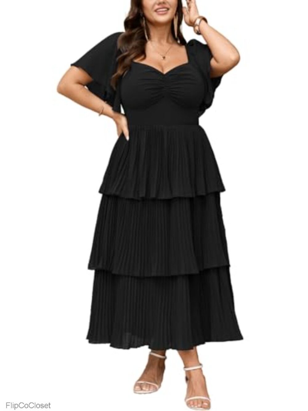 Plus Size Chiffon Formal Maxi Dress Sweetheart Neckline Ruffle Tiered Pleated